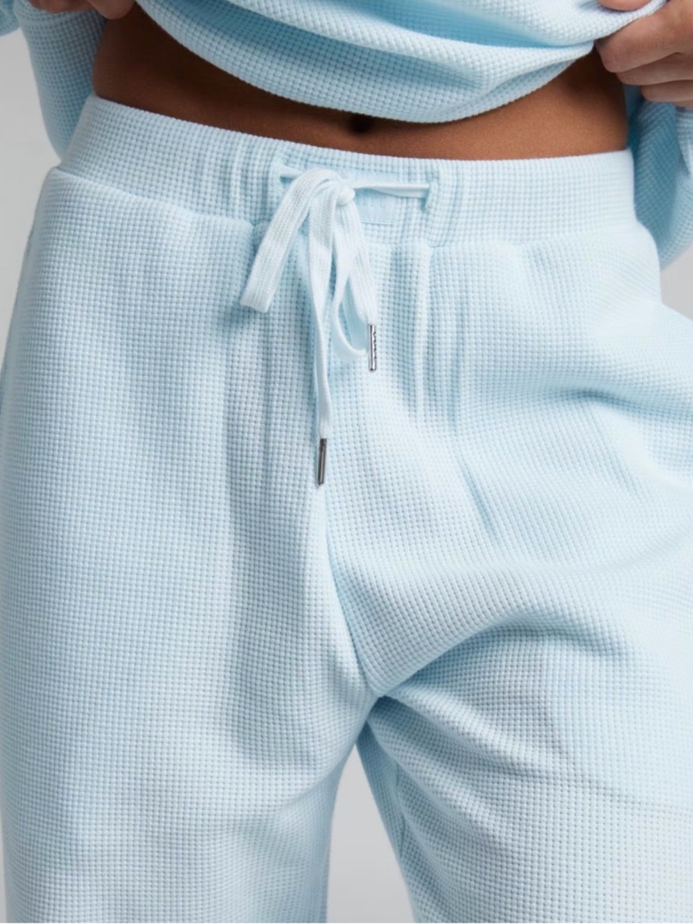 Waffle-Knit Pajama Pants in Powder Blue